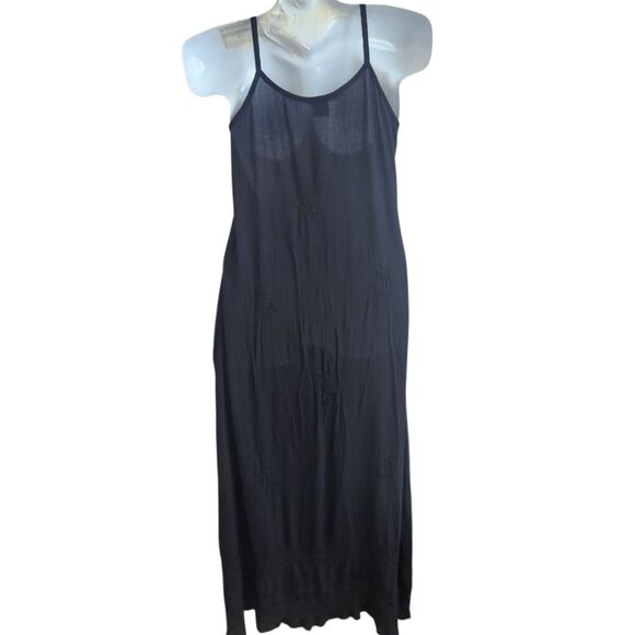 Clockhouse C&A Black Viscose Maxi Slip Dress-Embroidered-Boho-Dark Fairy-Folk 40 - Picture 2 of 10